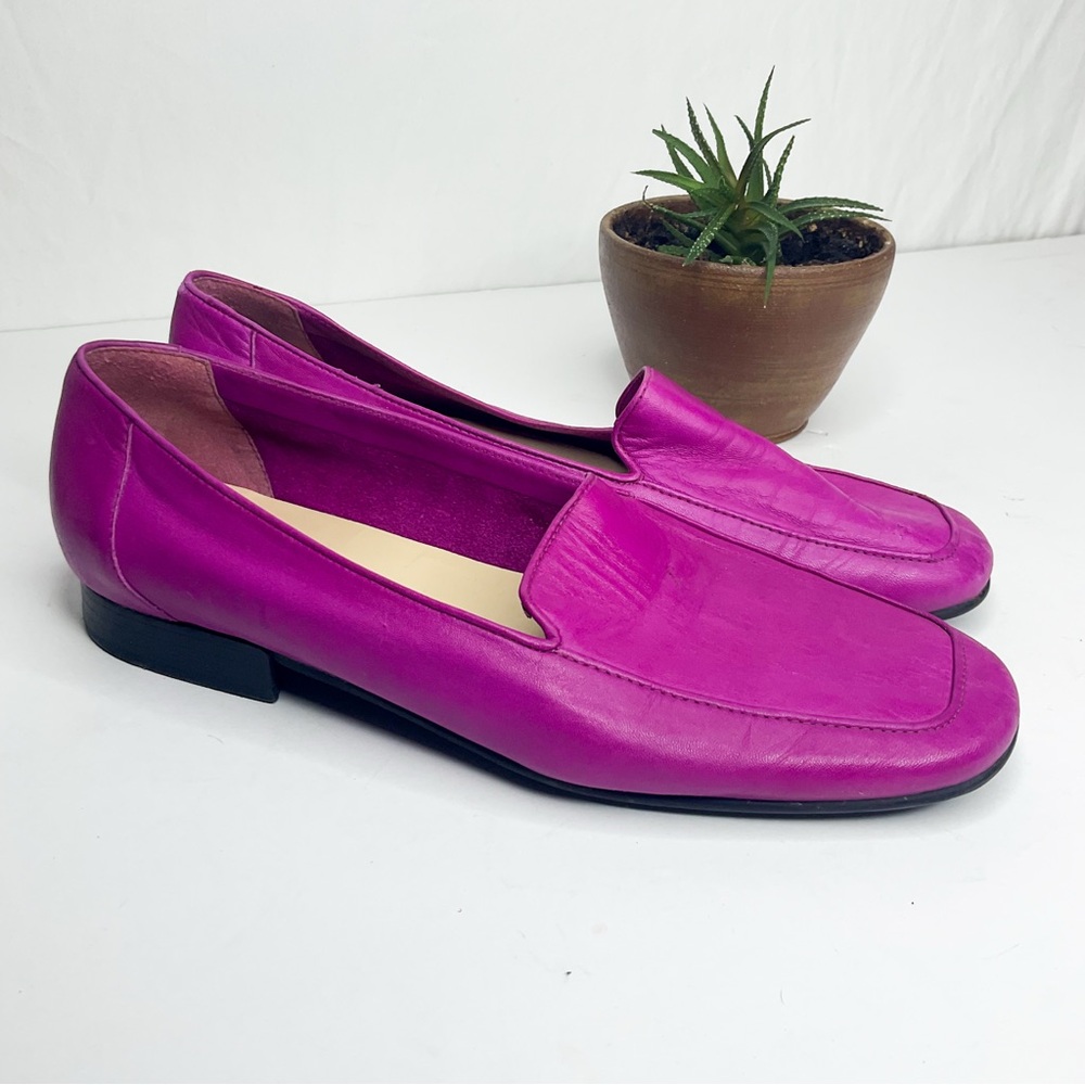 90s Magenta Nine West Women's Bright Fuchsia Leather Loafers